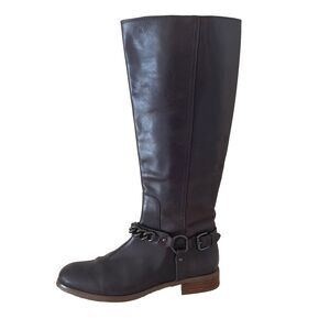 Coach Mabel Riding Boots Brown Leather Buckle Chain Accent Women's Size 6.5 B